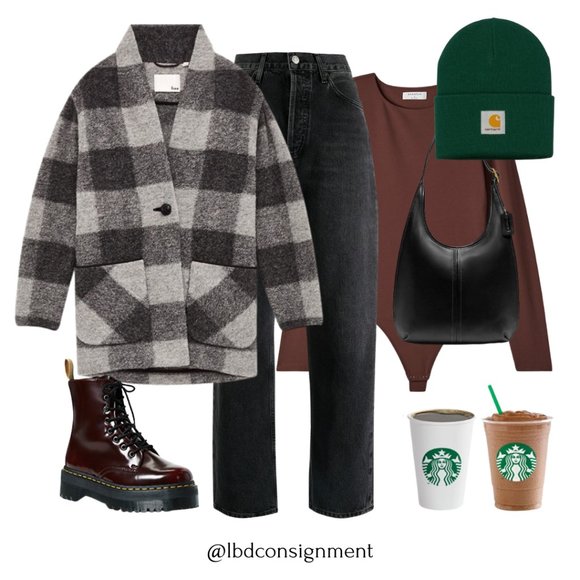 Aritzia Jackets & Blazers - SOLD Aritzia Wilfred Neelam Off Duty Plaid Check Grey Black Wool Cocoon Coat
